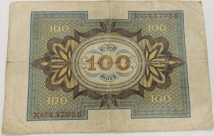 Alter Geldschein 100 Mark Reichsbanknote Reichsbankdirektorium Berlin 1920 zirkuliert 3  - Bild 2
