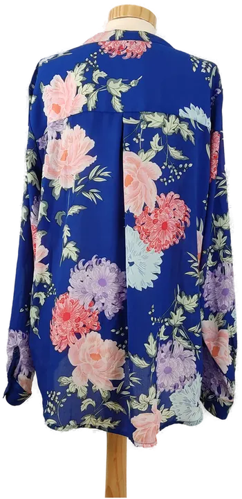 Damen Bluse blau mit bunten Blumen, Ärmelriegel, Gr. L - Bild 3