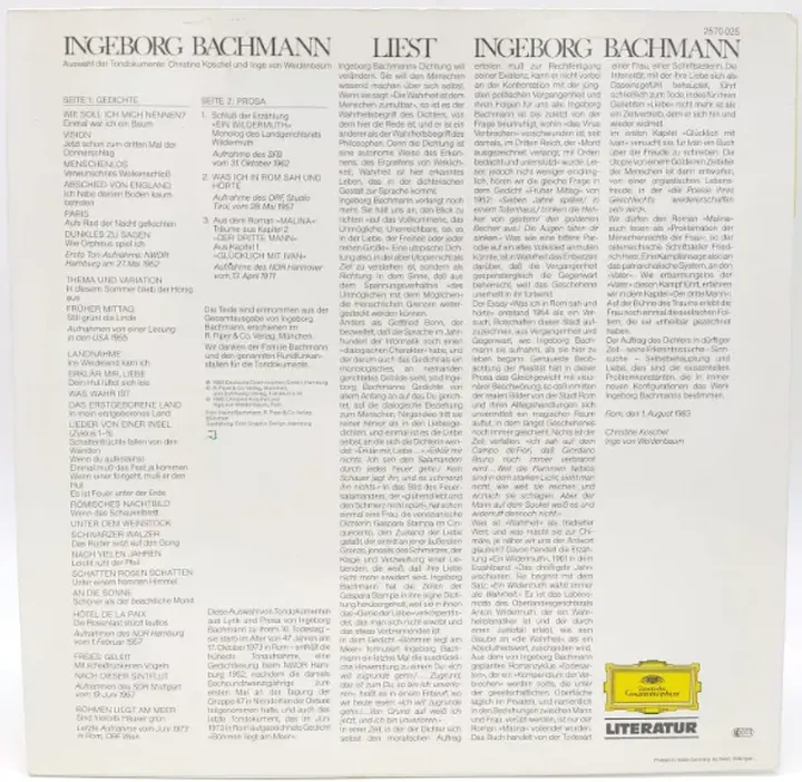 Vinyl LP - Ingeborg Bachmann - Liest Ingeborg Bachmann - Bild 2