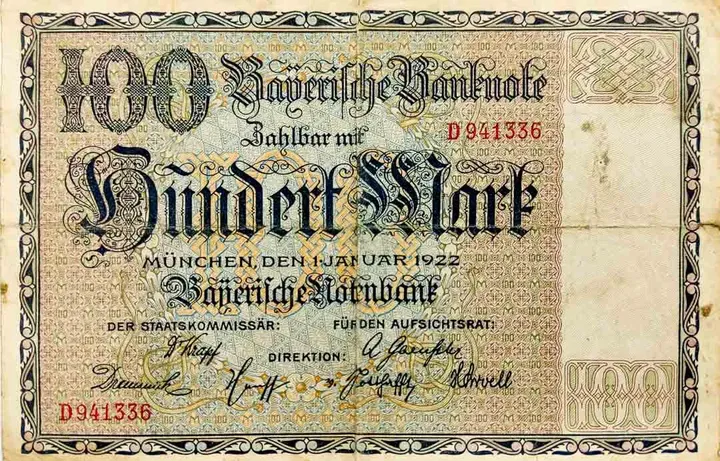 Alter Geldschein 100 Mark  Bayerische Banknote München 1922 zirkuliert 3-4  - Bild 1