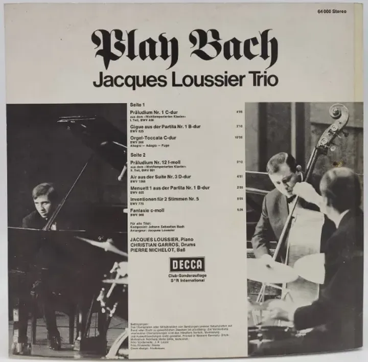 Vinyl LP - Play Bach - Jacques Loussier Trio  - Bild 2