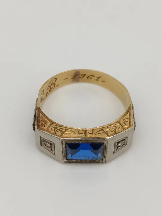 Vintage-Ring aus Gold 18 Karat mit blauem Stein - Bild 2