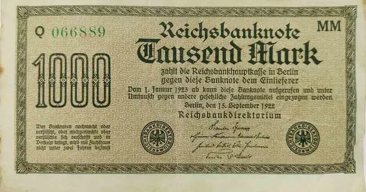 Alter Geldschein 1000 Mark Reichsbanknote Reichsbankdirektorium Berlin 1922 zirkuliert 3  - Bild 2