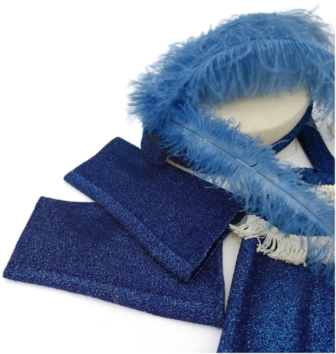 Fasching Kinder Tanzkleid blau, mit Fransen, Set (Kleid, Hut, Handschuhe) - Bild 2