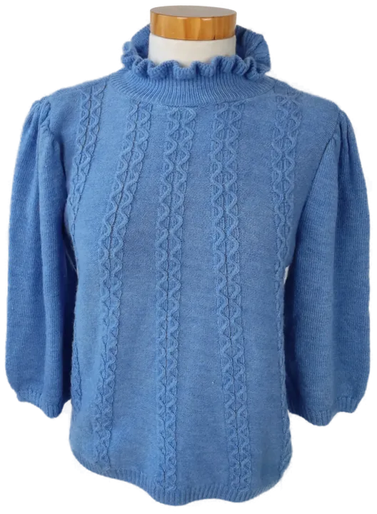 ONLY Damen-Strickpullover mit Rüschenkragen blau - M - Bild 4