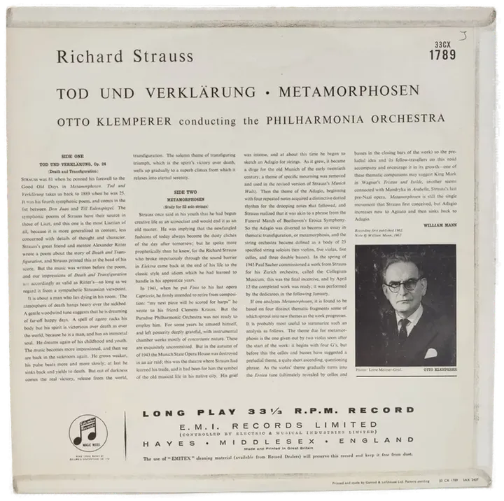 Vinyl LP - Richard Strauss - Death and Transfiguration, Metamorphosen  - Bild 2