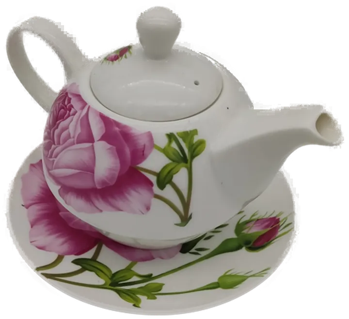 Teekanne Porzellan mit Untersetzer Rosenblütendekor - Bild 3