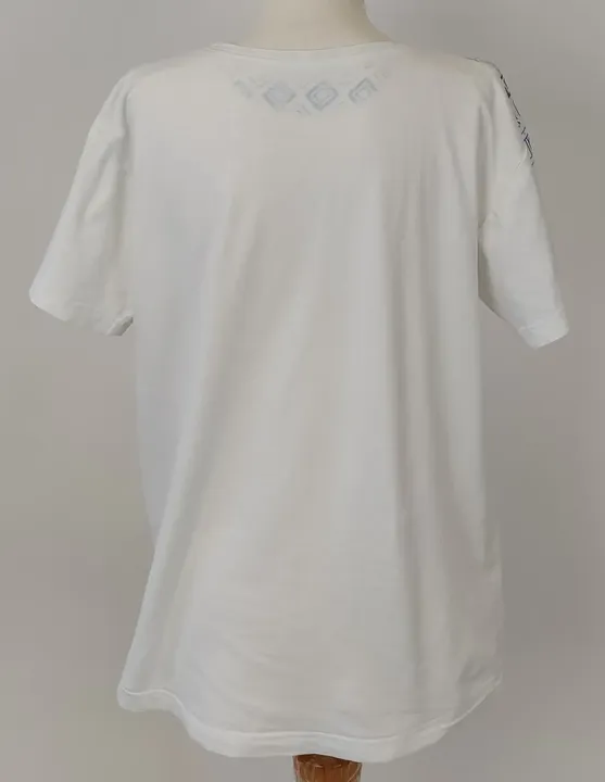 DEZEN DEZEN Damen T-Shirt weiß mit blauem Muster - M - Bild 3