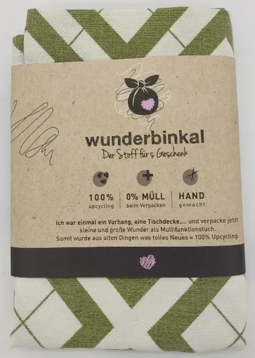WUNDERBINKAL - Der Stoff fürs Geschenk 60 x 60 cm, Upcycling, khaki-weiß  - Bild 1