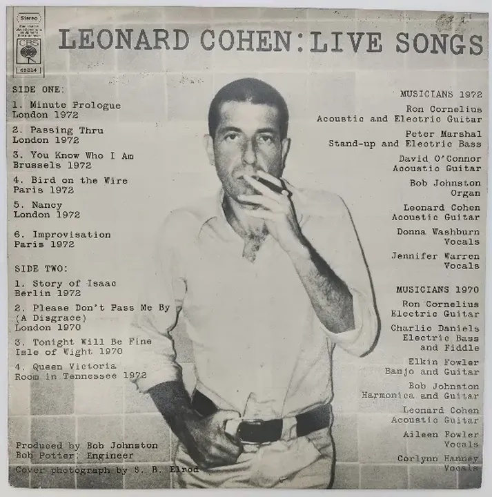 Vinyl LP - Leonard Cohen - Live Songs  - Bild 1