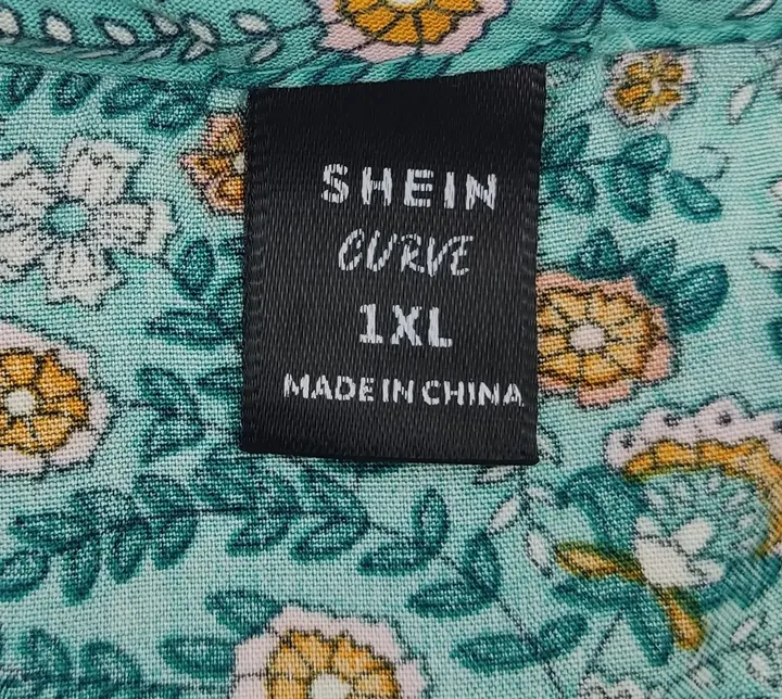 SHEIN CURVE Damen Midikleid mit kurzen Ärmel und Blümchen türkis - Gr. 1XL - Bild 4