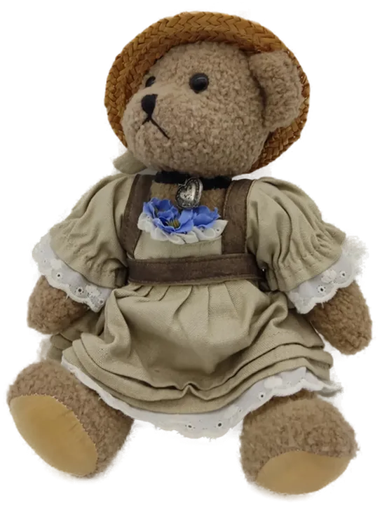 Teddy Bär mit Kleid und Strohhut Vintage - Bild 4