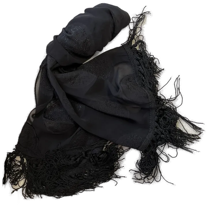 Italienischer Viskose-Schal mit Fransen - Hochwertige Qualität, 150cm, schwarz - Bild 1