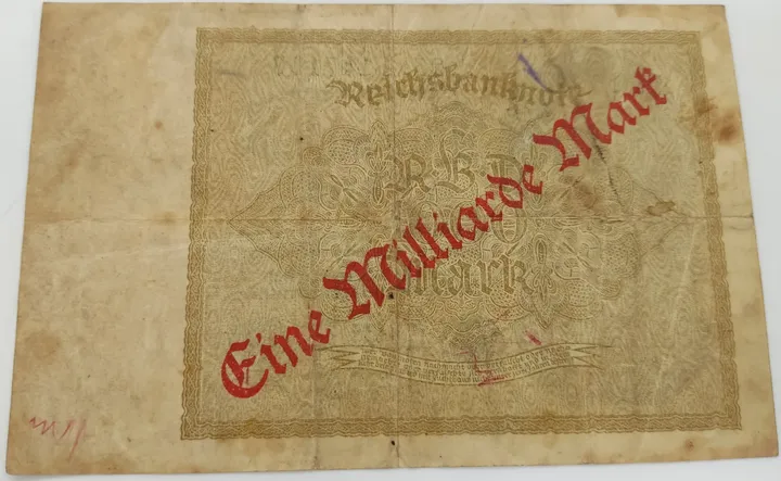 Alter Geldschein 1 Milliarde Mark Reichsbanknote Reichsbankdirektorium Berlin 1922 zirkuliert 3  - Bild 2