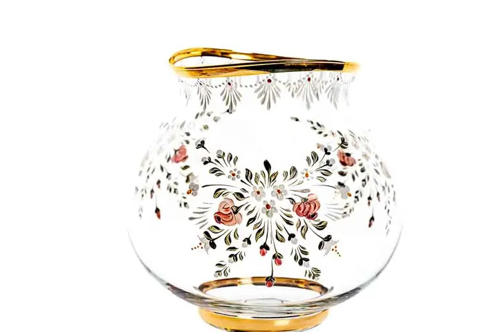 R. Kirchmair Glas mit Goldrand und Blumenmuster  - Bild 3