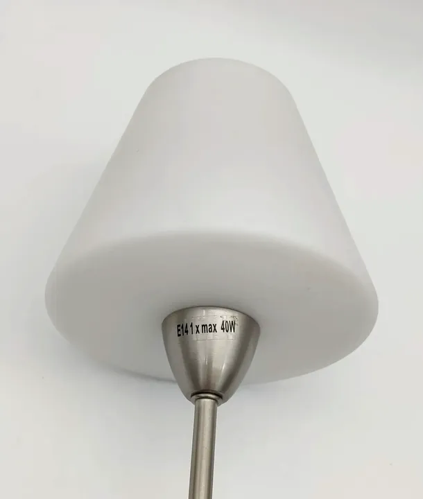 Tischlampe, Firma Edi Light, weißes Glas und gebürstetes Metall, Maße: ca. 40cm*20cm - Bild 3