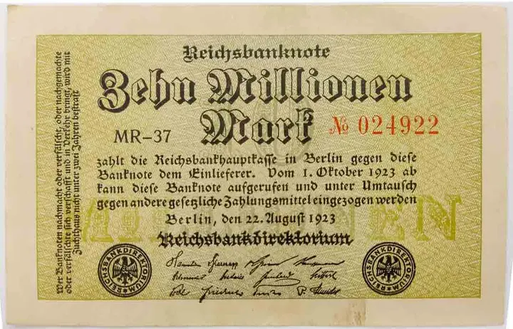 Alter Geldschein 10 Millionen Mark Reichsbanknote Reichsbankdirektorium Berlin 1923 zirkuliert 3  - Bild 2