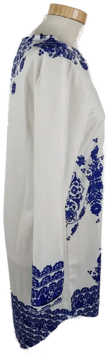 Damen Tunika Langarm, Weiß mit blauem Muster, Gr. S - Bild 3