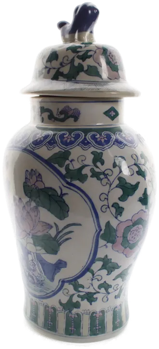 Chinesische Porzellanvase mit Deckel und Wächterlöwe – handbemalt, 35,5 cm - Bild 2