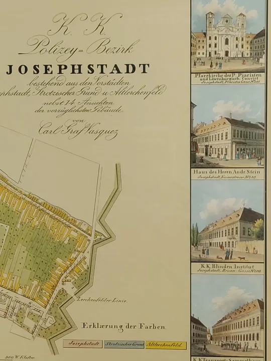 Historische Karte von Wien Josephstadt / Schöner Resopal-Rahmen / 73 x 86 cm - Bild 2