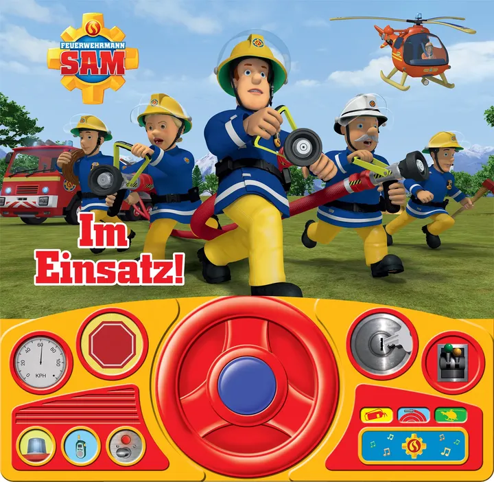 Feuerwehrmann Sam - Im Einsatz! - Soundbuch - Pappbilderbuch mit beweglichem Lenkrad und 13 spannenden Geräuschen für Kinder ab 3 Jahren - Bild 1