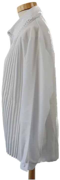 Damen Bluse weiß gestrickter Kragen, Faltenmuster - XL - Bild 2