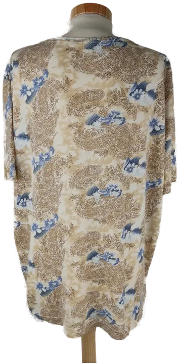 T-Shirt kurzarm mit Rundhalsausschnit, beige/braun/blau gemustert, Größe 44 (geschätzt) - Bild 3