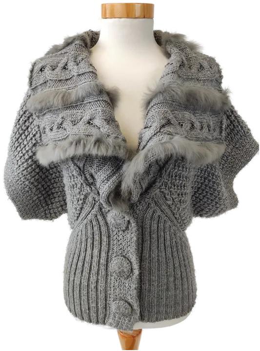 Strickjacke Kurzärmlig mit Kunstpelz - M/L - Bild 1