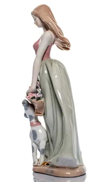 PMI Porzellan Figur Mädchen mit Blumenkorb und Hund  - Bild 3