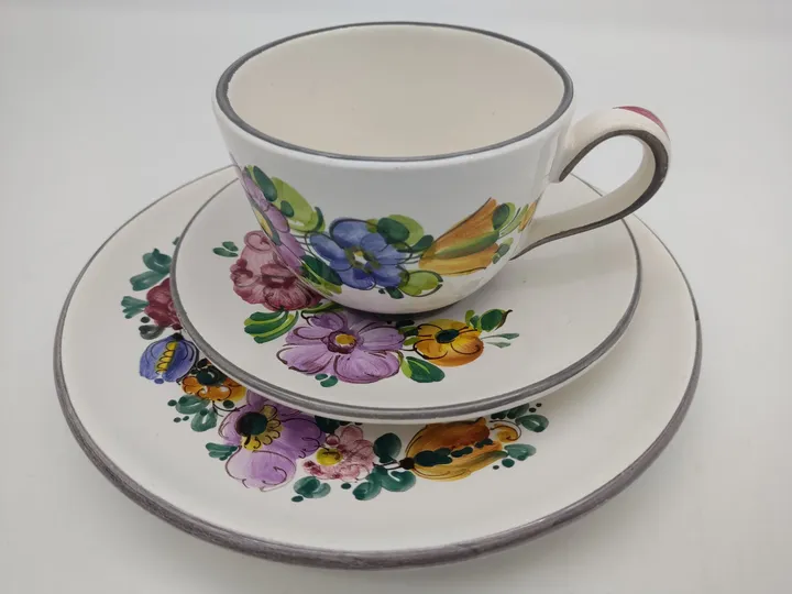 12 teiliges Gmundner Keramik Bauernblume mit grauern Rand Kaffee/Teeservice  - Bild 12