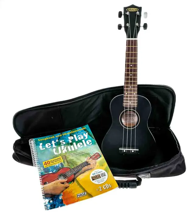 Classic Cantabile Ukulele Schwarz Set inkl. Tasche und Songbook und Ukulelenschule - Bild 1