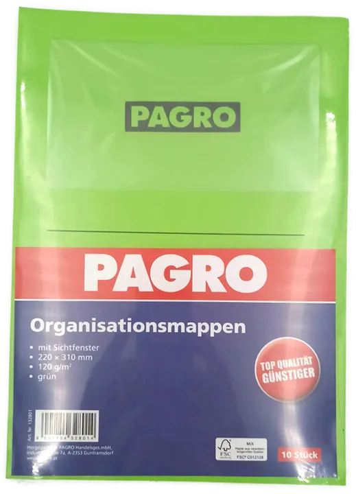 PAGRO Organisationsmappen mit Sichtfenster grün 10 Stk. A4 - Bild 1