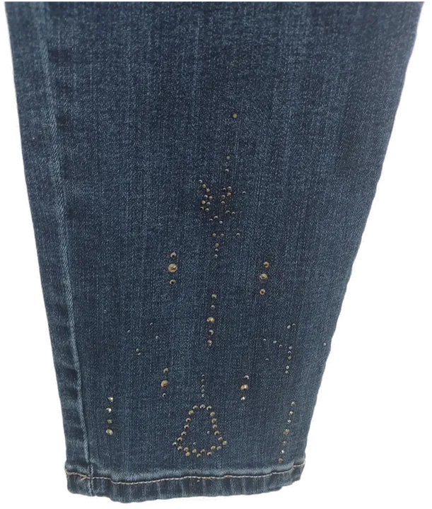 Jeans mit Steinchen, lang mit Stretch, blau mit Taschen, Größe 38 - Bild 3