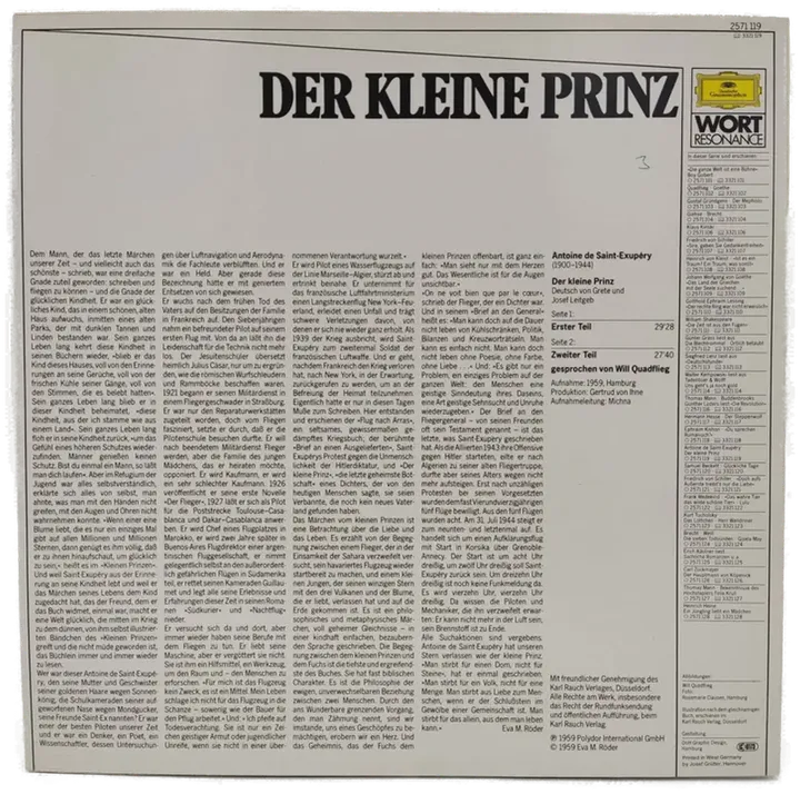 Vinyl LP - Antoine de Saint-Exupéry - Der kleine Prinz - Bild 2