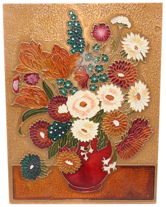 Wandrelief Echt Kupfer Handarbeit – Nentwig Relief mit Blumenmotiv - Bild 1