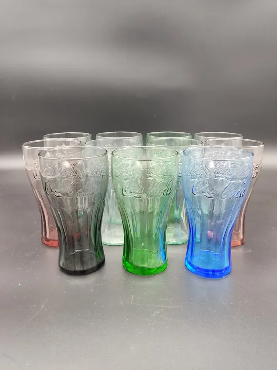 11 Stück Coca-Cola Gläser - transparent/grün/blau/rot - Bild 2