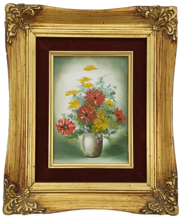 Ölbild Blumen Stillleben in vergoldetem Rahmen - Bild 1