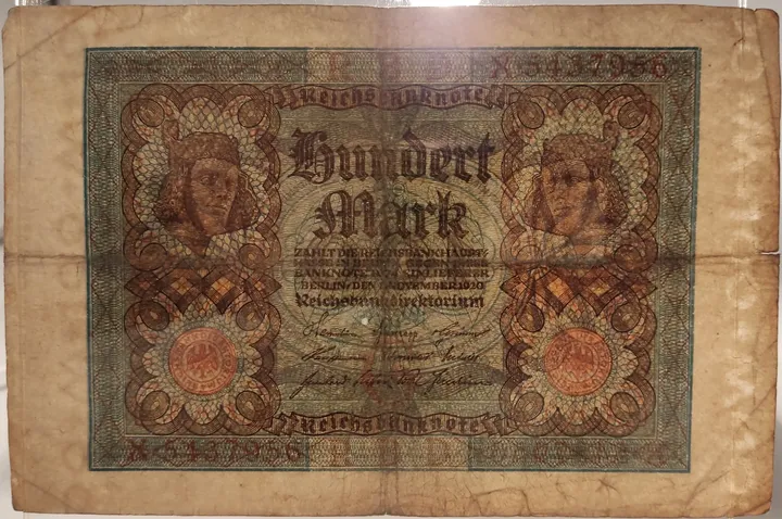 Alter Geldschein 100 Mark Reichsbanknote Reichsbankdirektorium Berlin 1920 zirkuliert 3  - Bild 3