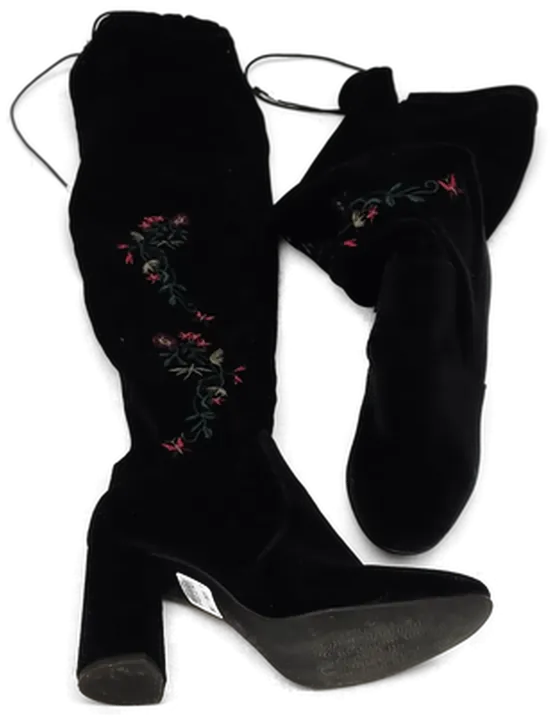  Kate Gray Damenstiefel mit Dickem Absatz schwarz mit Blumenmuster Große 38 - Bild 1