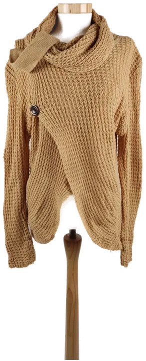 Asymmetrischer Damen Strickpullover mit Rollkragendetails, Braun, Gr. M - Bild 1