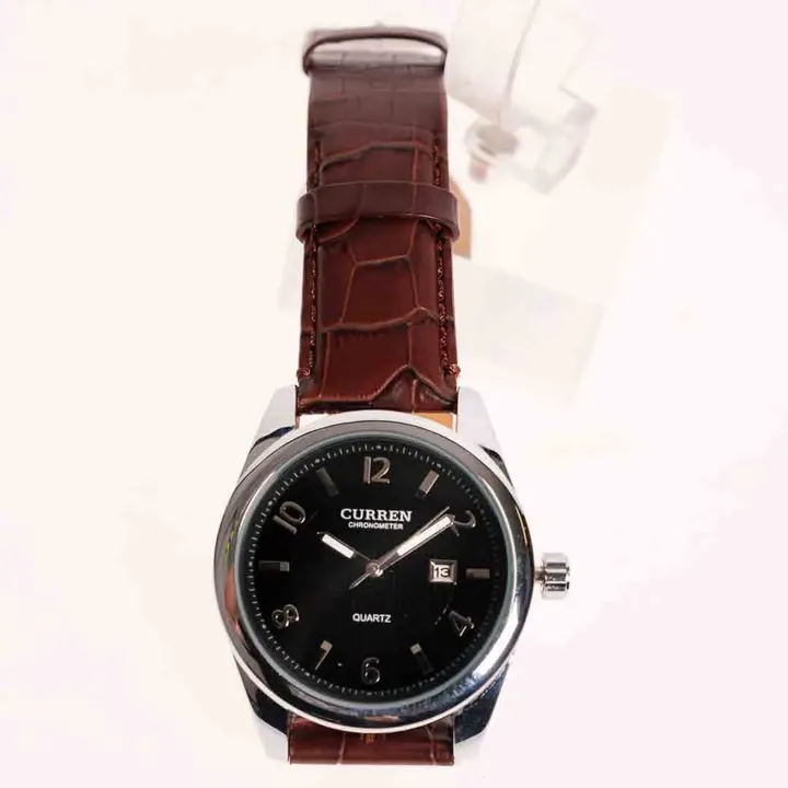 CURREN Quartz Herrenuhr Schwarz mit Datum, braunes Lederband - Bild 4