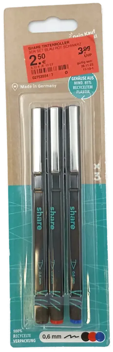 Share Tintenroller 3-teiliges Set blau/rot/schwarz - Bild 1