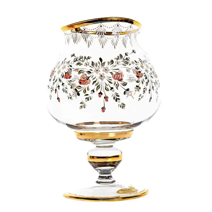 R. Kirchmair Glas mit Goldrand und Blumenmuster  - Bild 1