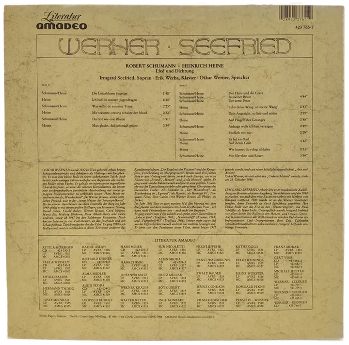 Vinyl LP - Oskar Werner, Irmgard Seefried - Lied und Dichtung  - Bild 2