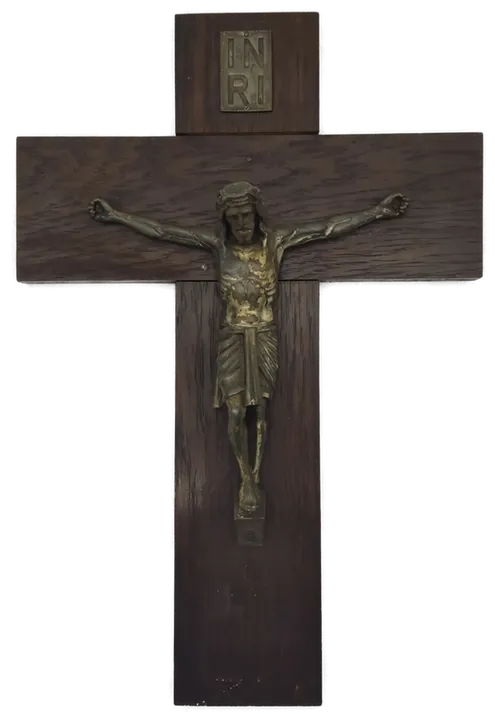 Holzkreuz mit Metallfigur Kruzifix - Bild 1