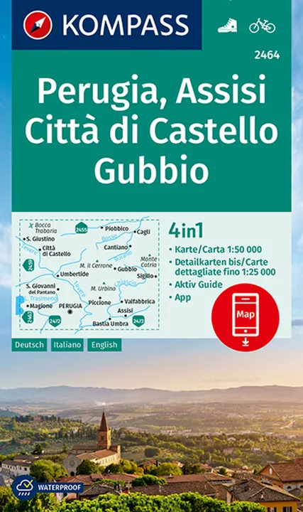 KOMPASS Wanderkarte 2464 Perugia, Assisi, Città di Castello, Gubbio - Bild 1