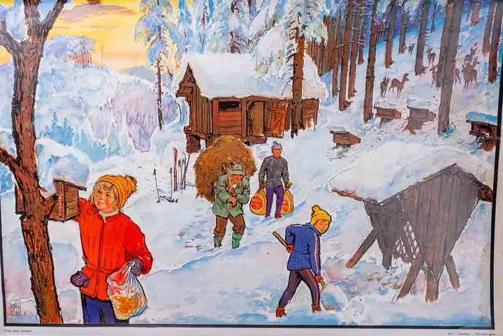 Lehrbild Winter, Fütterung, Verlag Quirin Haslinger, Linz  - Bild 1