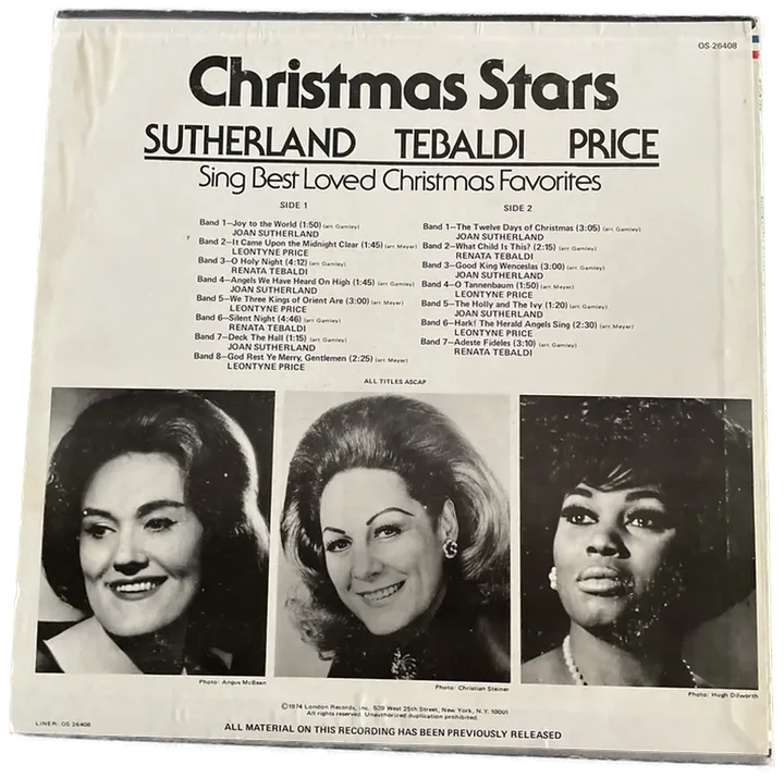 LP - Sutherland, Tebaldi, Price - Christmas Stars - Bild 2