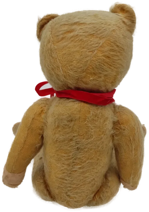 Alter Teddybär hellbraun mit roter Schleif hart gestopft im stehen 44 cm  - Bild 7