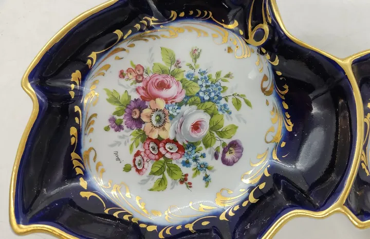 Limoges Doppel-Schale mit Blumenmuster und Goldrand Breite ca 24cm - Bild 4